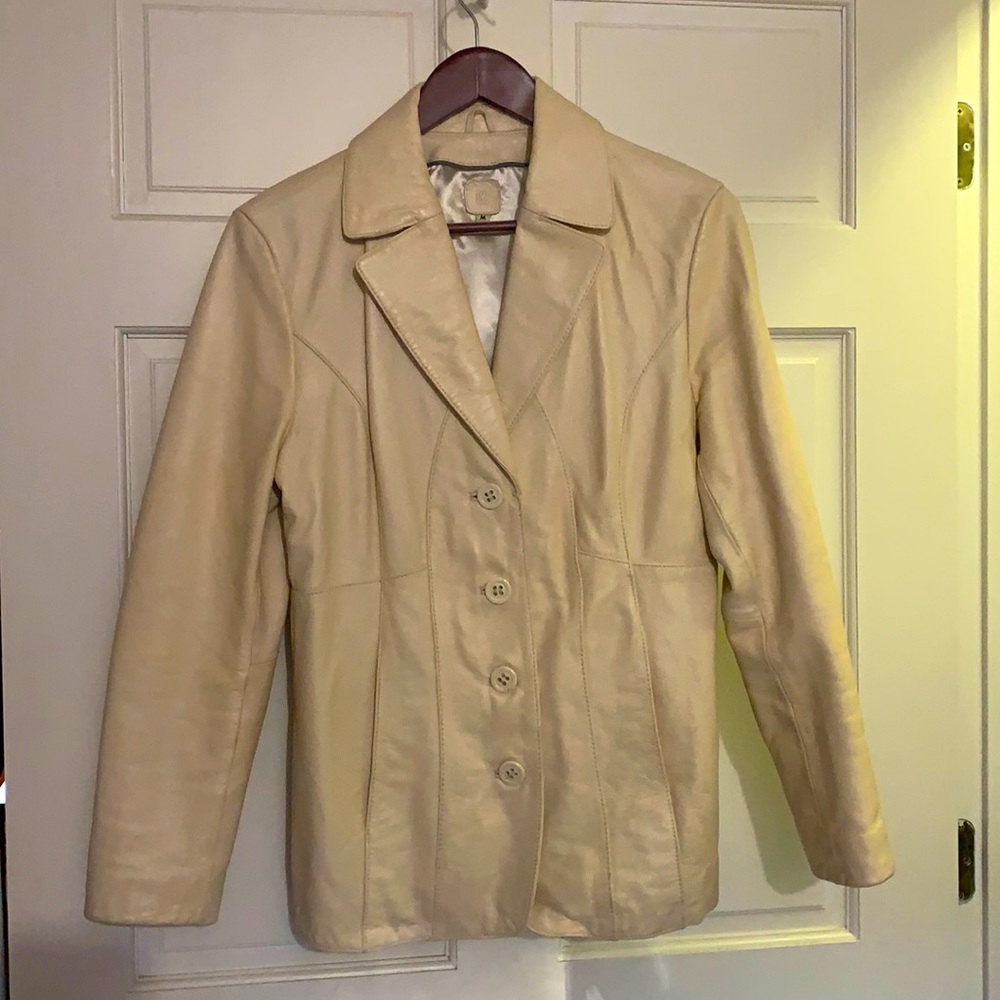 Wilsons Leather Jacket Cream Soft Leather Coat Button Blazer Ladies Med